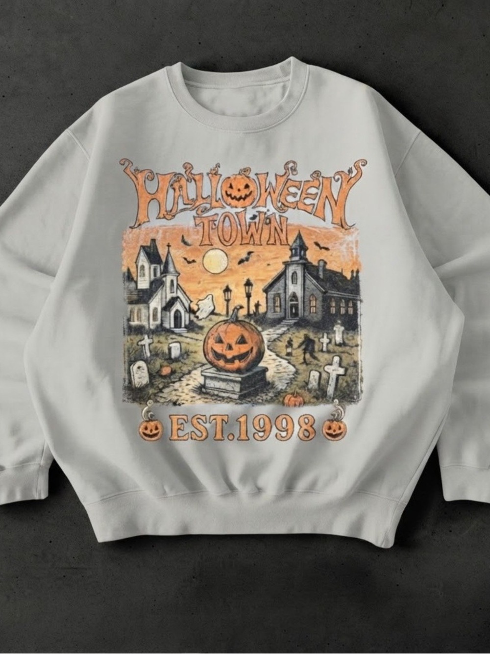 Halloween Town Pumpkins Spooky Season Grey Gildan Sweatshirt